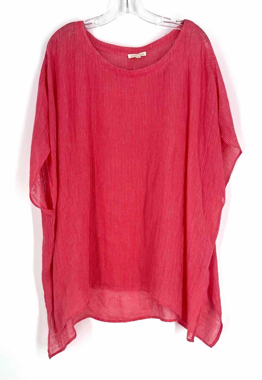 Eileen Fisher Size L Coral/White Stripe Woven Tops Top-Short Sleeve